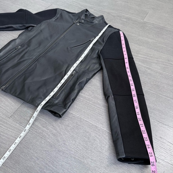 VINCE Leather Paneled Wool Moto Men’s Jacket Lambskin Black Size S Biker - Picture 15 of 16